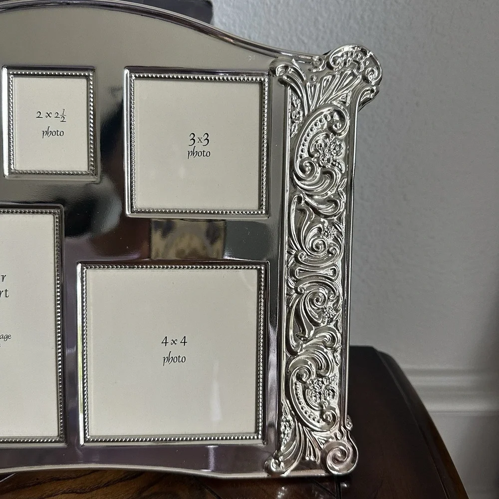 Godinger  5 Picture Collage Photo Frame 11x9.5 Inch Baroque Silver Plated NOS